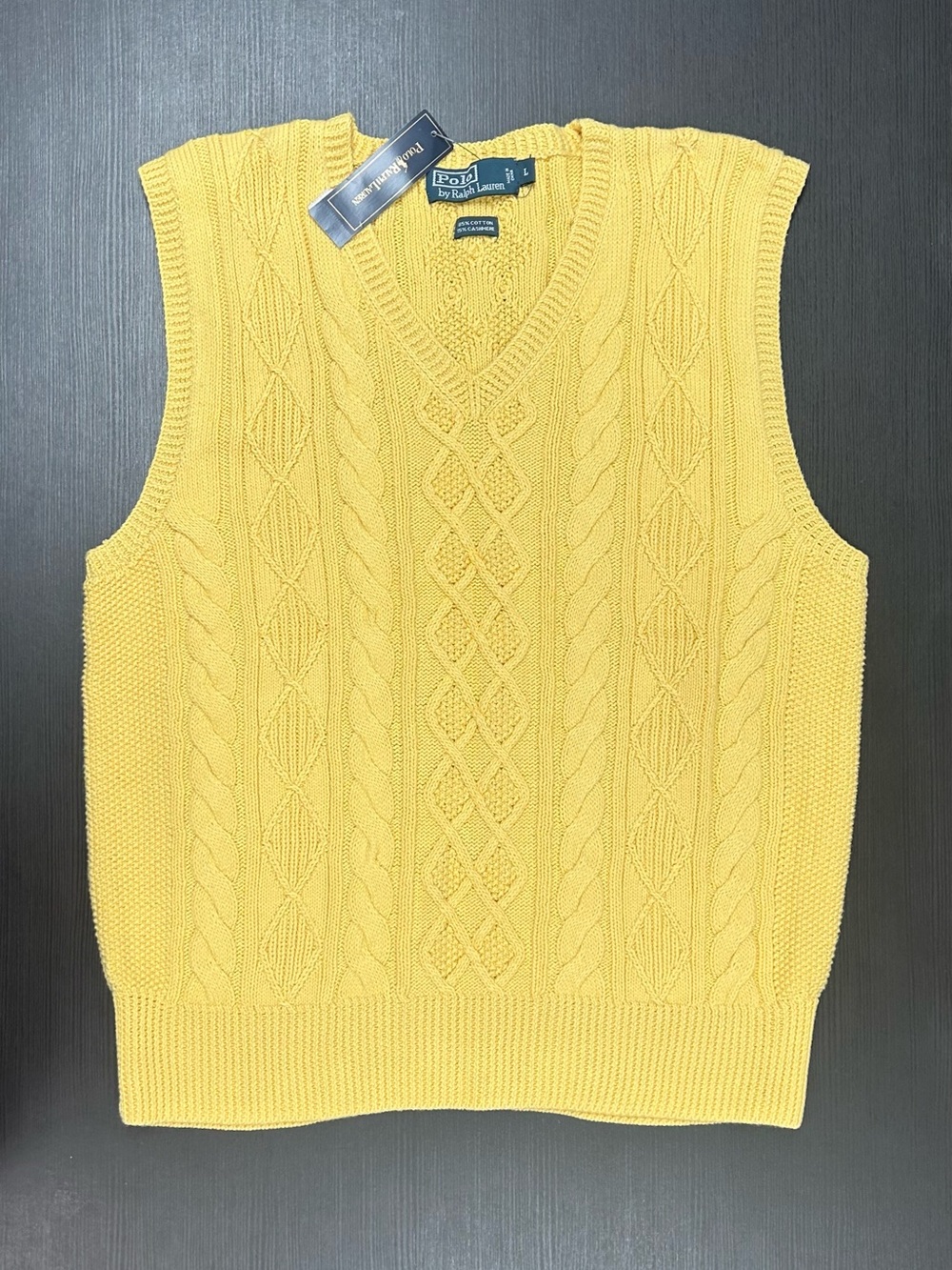 Ralph Lauren Yellow Cable-Knit V-Neck Sweater Vest